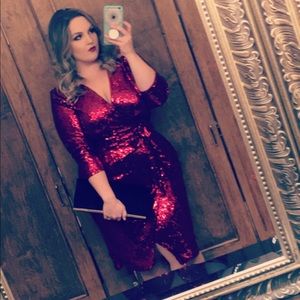 Plus Size Red Sequin Wrap Dress